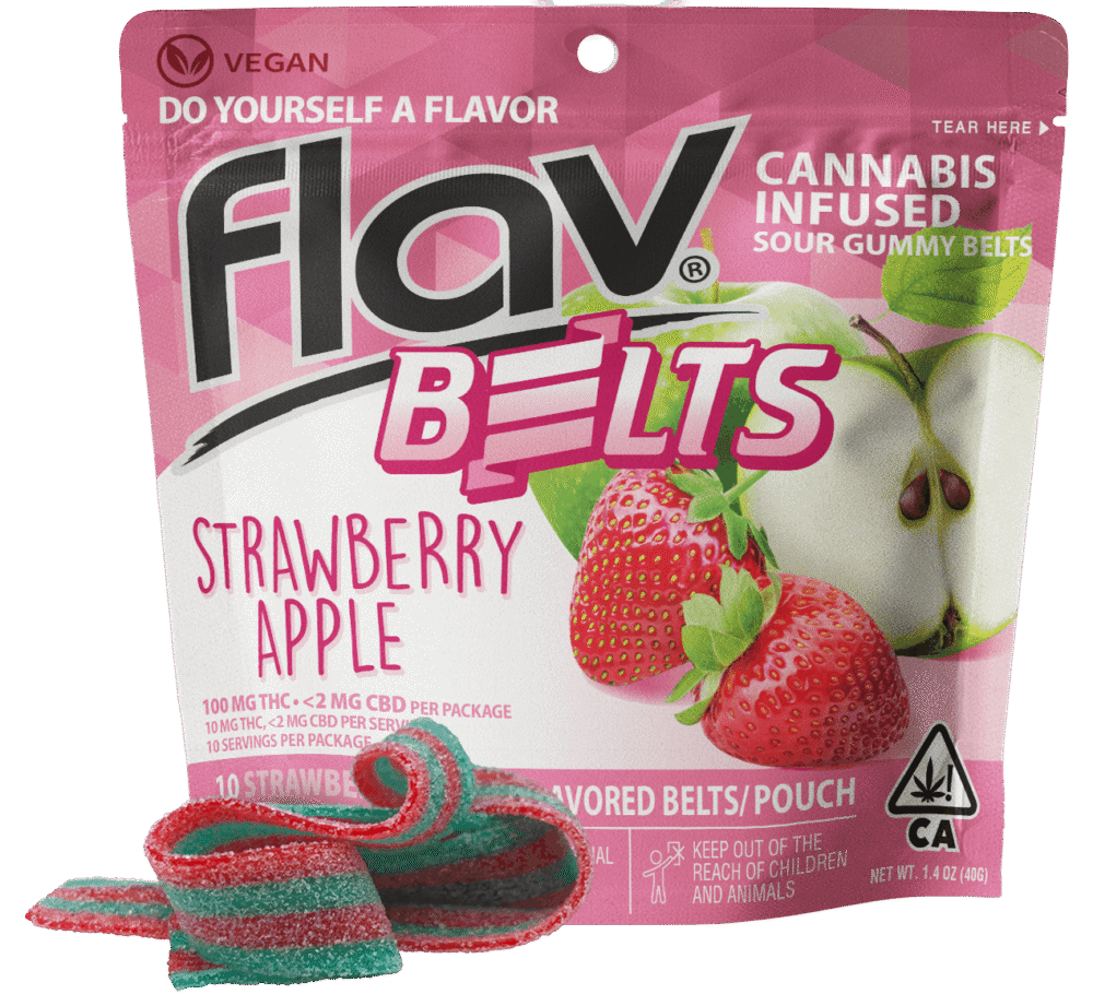 FLAV | Gummies | Belts | Live Resin | Strawberry Apple (S) | 10 Pack | 1000mg (10pcs x 10mg)
