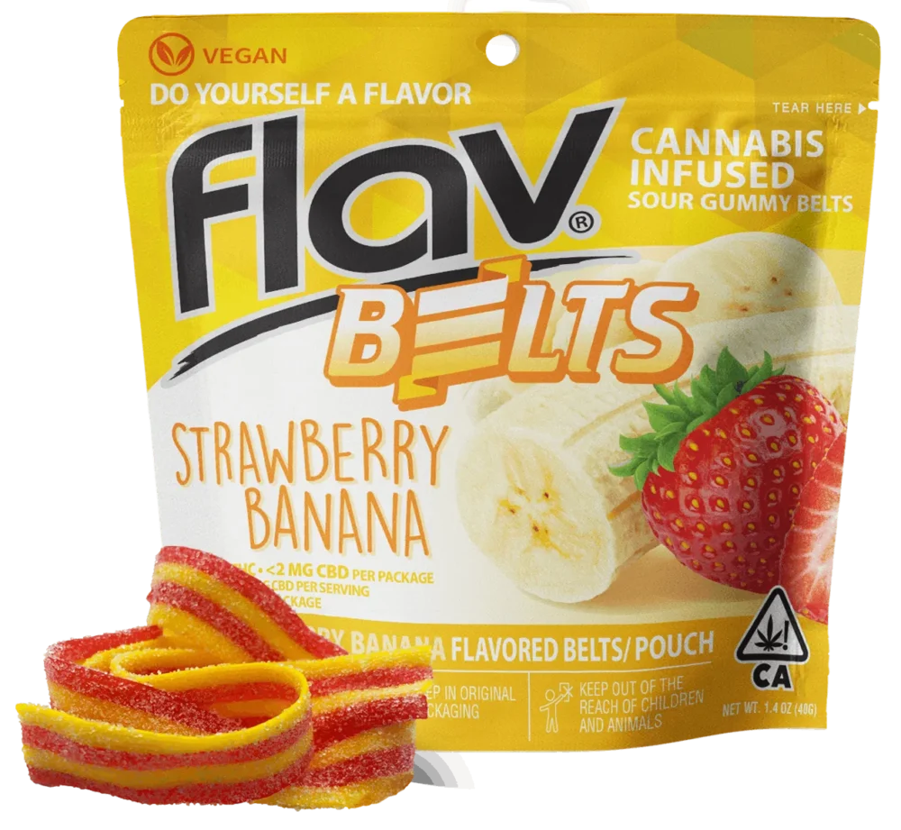 FLAV | Gummies | Belts | Live Resin | Strawberry Banana (S) | 10 Pack | 1000mg (10pcs x 10mg)