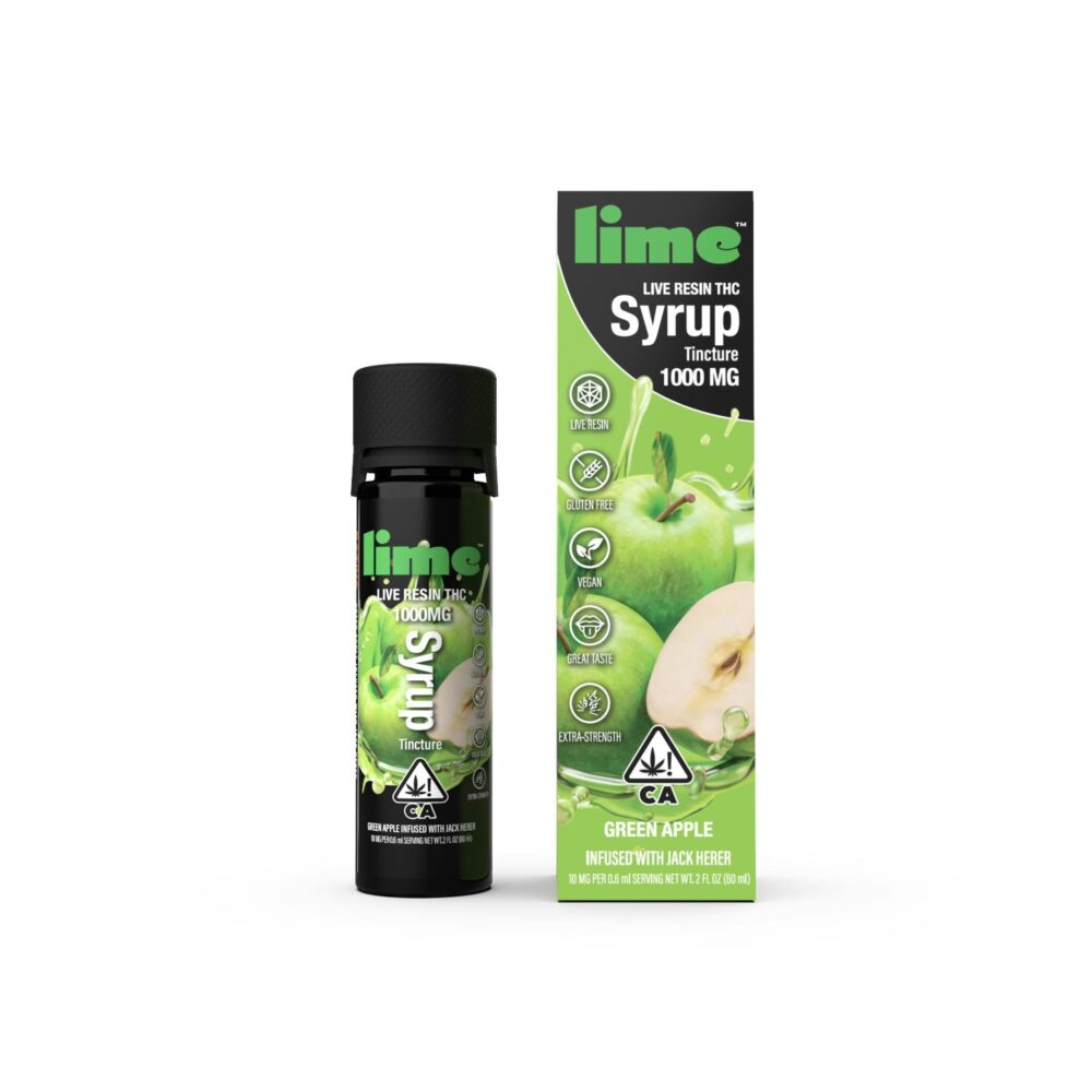 Lime | Syrup | Live Resin | Gluten Free | 2 fl. oz. | Green Apple (Jack Herer) (S) | 2 fl. oz. | 1000mg (2 fl. oz.)