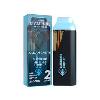 Clean Carts | Disposable | Live Resin + Liquid Diamond | Blueberry Zkittlez | 2g | Indica