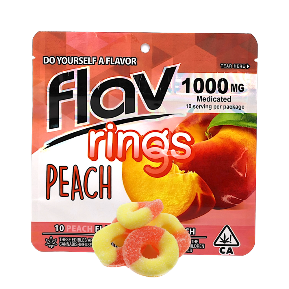 FLAV | Gummies | Rings | Peach (S) | 10 Pack | 1000mg (10pcs x 10mg) | Sativa