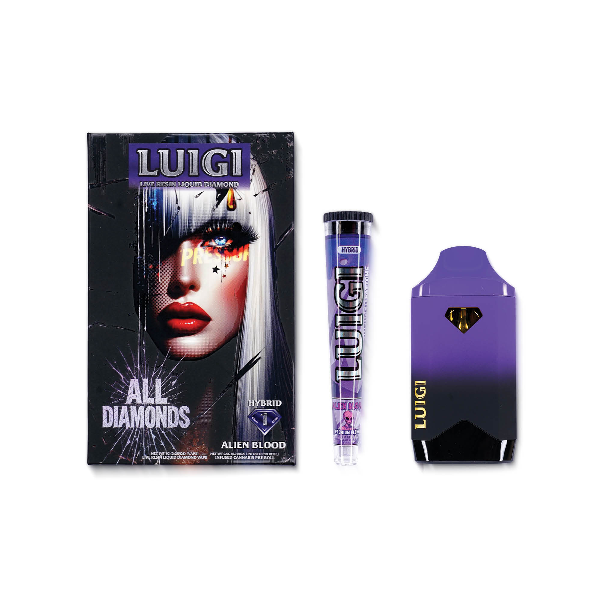 Luigi | Dual Pack | Liquid Diamond | Live Resin | Alien Blood | 2g Vape & 0.5g Pre-Roll | Hybrid