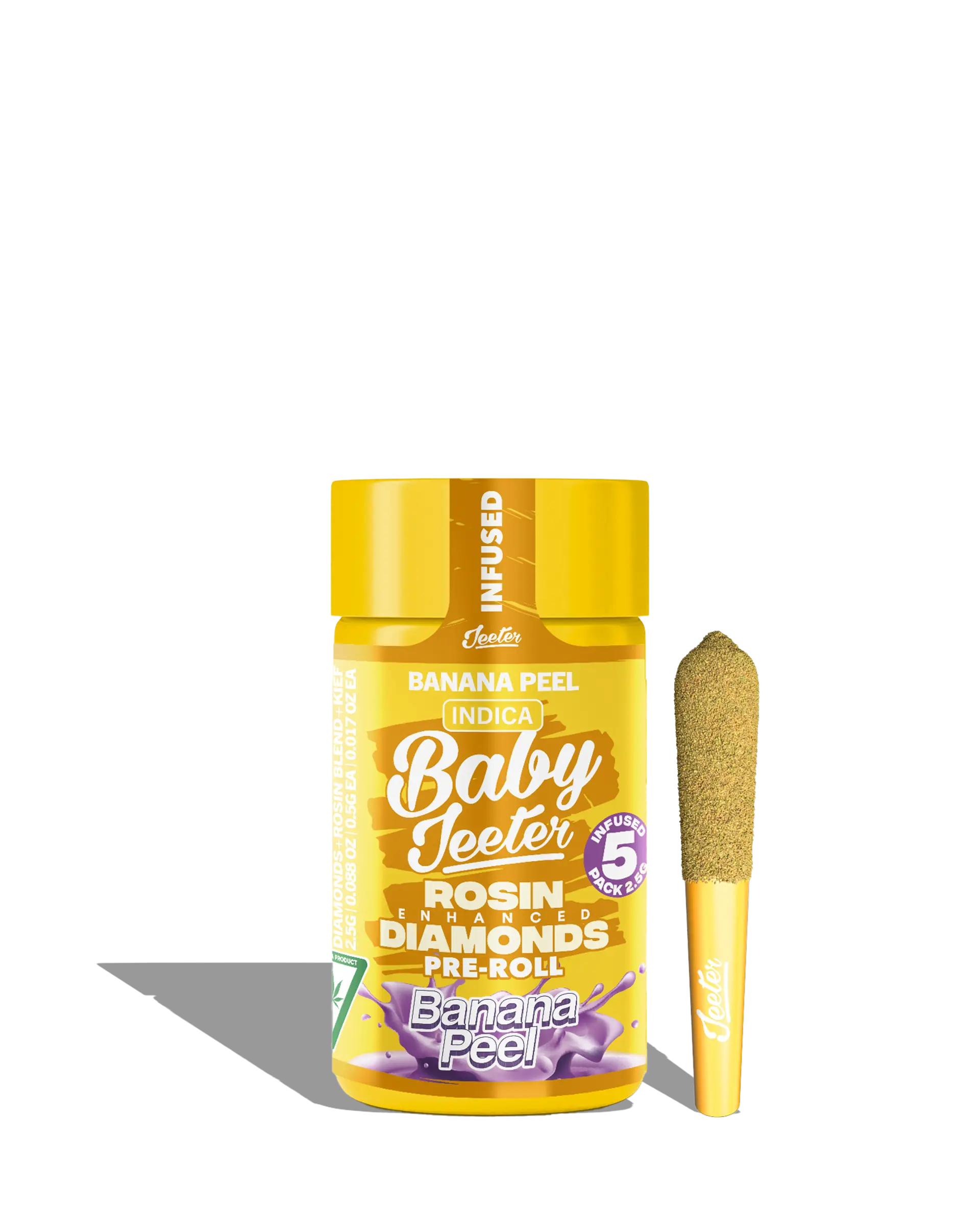 Baby Jeeter | 5 Pack | Infused | Rosin Enhanced Diamonds | Banana Peel | 2.5g (5 x 0.5g) | Indica