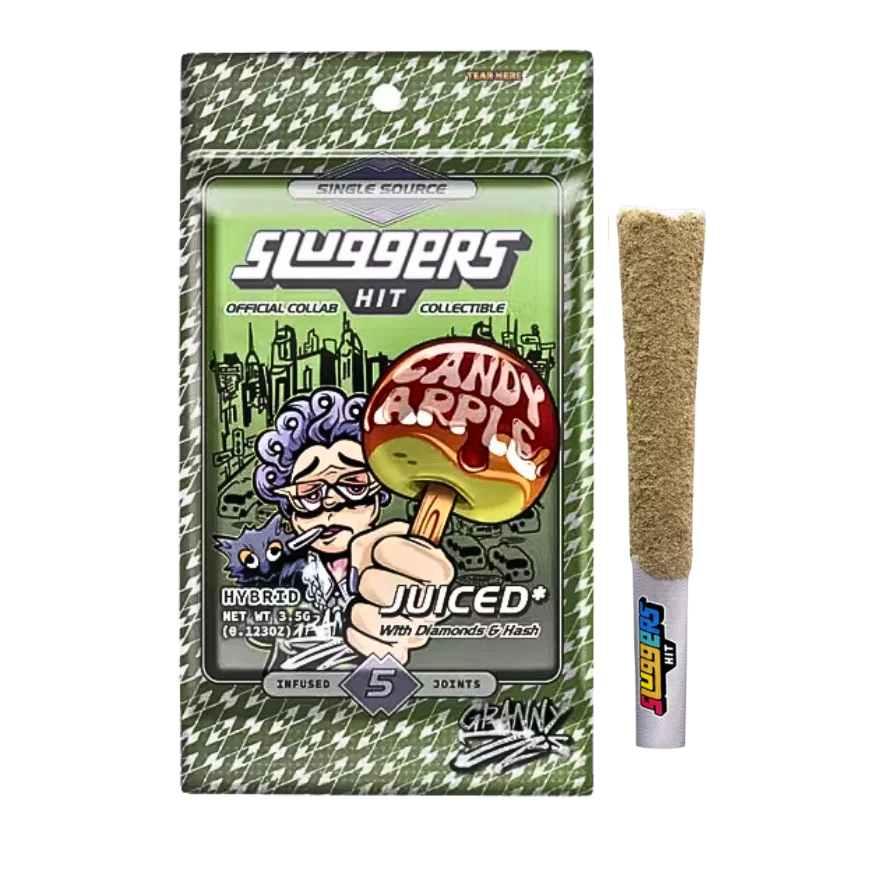 Sluggers Hit | 5 Pack | Triple Infused (Diamonds, Hash, Kief) | Candy Apple | 3.5g | Sativa